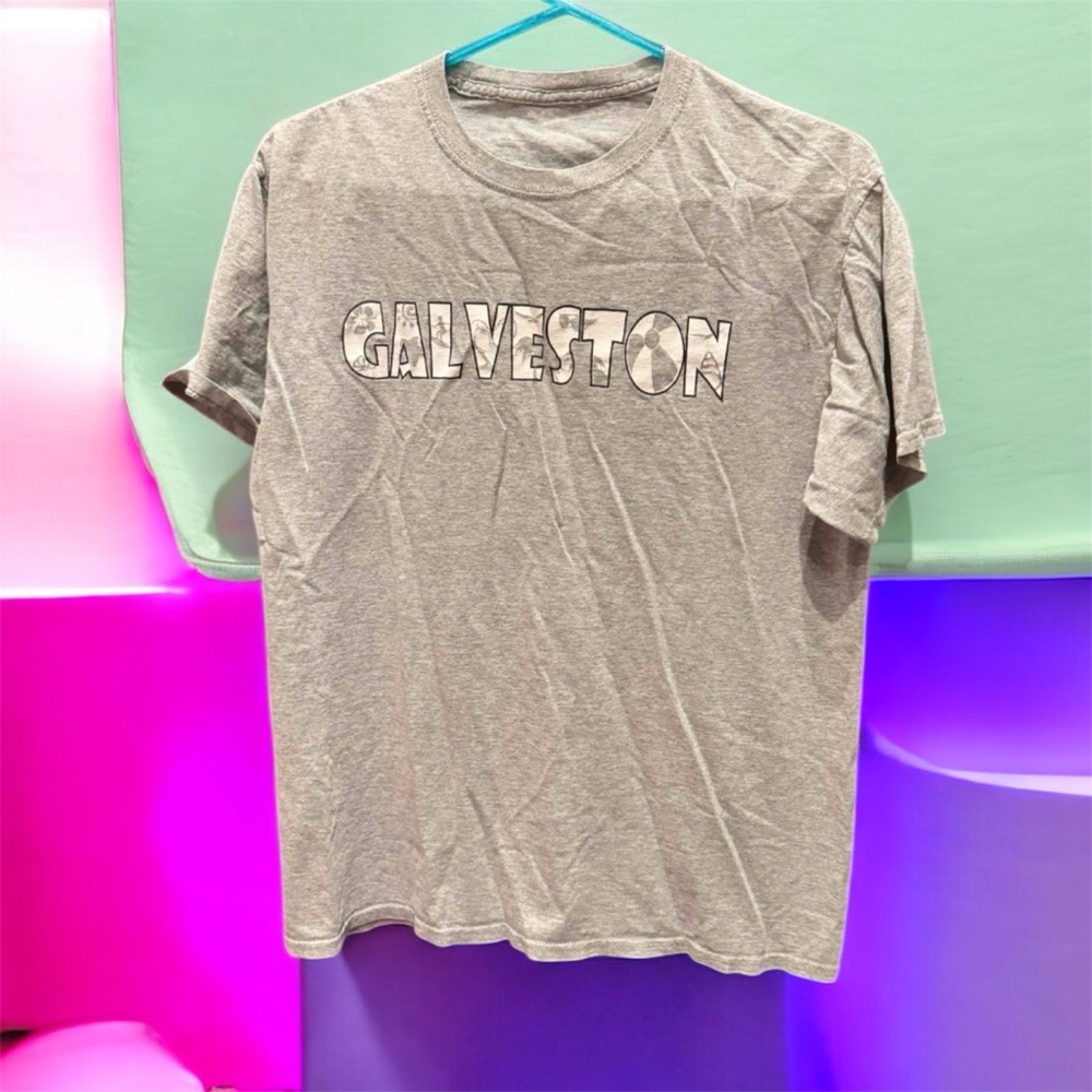 Galveston Texas Gray Graphic T-Shirt SMALL UNISEX